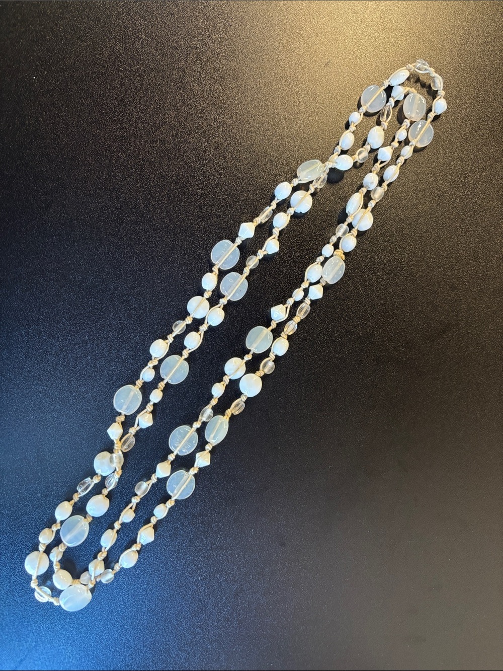 Beaded White Opalite Long Necklace - Women Jewelry